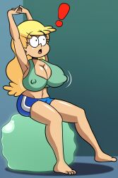 arms_up big_breasts blonde_hair cleavage fanart female leni_loud long_hair nipple_bulge nipples_visible_through_clothing the_loud_house