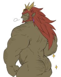 ass bara beard closed_eyes facial_hair ganondorf ganondorf_(hyrule_warriors) gerudo green_body green_skin hyrule_warriors male male_only muscles muscular nintendo no_visible_genitalia nude red_hair rexpecs solo solo_male the_legend_of_zelda