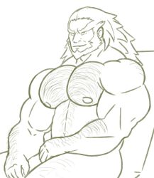 artist_request bara beard body_hair chest_hair facial_hair ganondorf ganondorf_(hyrule_warriors) gerudo hyrule_warriors male male_only monochrome muscles muscular nintendo no_visible_genitalia nude solo solo_male the_legend_of_zelda