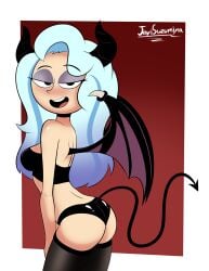 andrea_davenport ass blue_hair female gradient_background javisuzumiya red_background solo succubus tagme the_ghost_and_molly_mcgee white_background