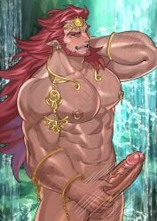 balls bara beard boner erection facial_hair ganondorf gerudo kienbiu male male_only masturbation muscles muscular nintendo nude penis red_hair rehydrated_ganondorf solo solo_male the_legend_of_zelda