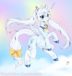 bandages blue_eyes gomi-cake hooves indie_virtual_youtuber male male_only mlp_oc my_little_pony pegasus pony pony_oc sailor_uniform shocked_expression taigaxholic twintails virtual_youtuber white_hair white_legwear white_tights