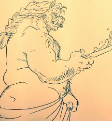 anthro bara beard facial_hair furry ganondorf male male_only monochrome muscles muscular nintendo overweight solo solo_male staticlustdemons sus_(pig) the_legend_of_zelda wuffinarts