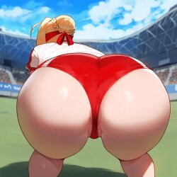 1girls ai_generated ass ass_focus bent_over blonde_hair bloomers booty_shorts breasts dat_ass fate/grand_order fate_(series) female floox green_eyes gym_clothes gym_uniform hi_res hips huge_ass huge_breasts light-skinned_female light_skin naughty_face nero_claudius_(fate) nero_claudius_(olympian_bloomers) partially_visible_vulva short_shorts shorts solo sportswear stable_diffusion thick_thighs thighs wide_hips