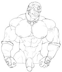 balls bara beard facial_hair flaccid ganondorf ganondorf_(ocarina_of_time) gerudo male male_only monochrome muscles muscular nintendo nude ocarina_of_time penis remert solo solo_male the_legend_of_zelda