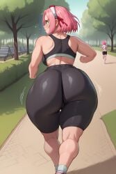 1girls ai_generated ass azure_(artist) backsack bike_shorts bouncing_ass breasts dumptruck_ass from_behind jiggle jiggling_ass jogging large_breasts nai_diffusion naruto naruto_(series) outdoors outside pink_hair rear_view rizdraws_(ai_style) running sakura_haruno short_hair sports_bra stable_diffusion wide_hips