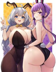 bunnysuit huge_ass huge_breasts kizuna_akari purple_hair thick_thighs vocaloid white_hair yuzuki_yukari