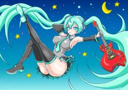 big_ass big_breasts blue_eyes blue_hair clothed hatsune_miku in_sky thick_thighs twintails vocaloid