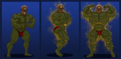 balls bara beard bulge facial_hair flaccid flexing ganondorf ganondorf_(twilight_princess) gerudo green_body green_skin male male_only muscle_growth muscles muscular nintendo penis red_hair solo solo_male the_legend_of_zelda thedarkdjin thong twilight_princess