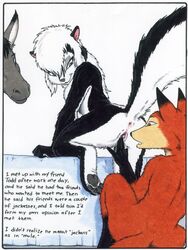 anthro anus breasts canine comic dialog donkey english_text equine female fingering fox fur furry hindpaw james_m_hardiman lori_(jmh) male masturbation nude paws pussy raised_tail sideboob skunk straight text threesome