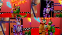 3d alligator alligator_tail alligatorid alligatorid_humanoid animatronic anthro background bear biceps blue_nails body_markings bowtie bunny bunny_boy caught caught_in_the_act comic crocodile crocodile_tail crocodilian crocodylid donsombras facial_markings five_nights_at_freddy's five_nights_at_freddy's:_security_breach fnaf gay glamrock_bonnie_(fnaf) glamrock_freddy_(fnaf) green_body kissing lagomorph lagomorph_humanoid lighting_bolt machine male male/male male_focus male_only mohawk mohawk_(hairstyle) montgomery_gator_(fnaf) muscular muscular_anthro muscular_arms muscular_male muscular_thighs non-human non_human non_mammalian_nipples orange_body penis_out pink_glans purple_body red_eyes red_hair reptile reptile_humanoid robot robot_humanoid scottgames simple_background spanish_dialogue spanish_text spiked_bracelet spotted_body steel_wool_studios surprised tail tail_markings tan_body tattoo top_hat two_tone_body ursid ursid_humanoid ursine yellow_eyes