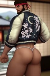 1boy asian_male ass bara blurry_background bottomless butt capcom drawnpr0n east_asian east_asian_male fundoshi gay latino male male_only muscles muscular muscular_male ryu_(street_fighter) solo street_fighter street_fighter_6 thick_thighs thong traditional_clothes video_games yaoi