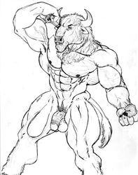 abs balls bovine buffalo male male_only mammal muscles pecs penis pose sudonym veins