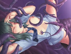 artist_request bottomless breast_grab breasts closed_eyes crying fellatio forced green_hair hair oral panties penetration pink_panties rape restrained restraint school_uniform small_breast small_breasts tentacle tie vaginal_penetration