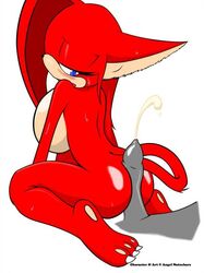 angel_the_catgirl angelthecatgirl ass big_breasts blue_eyes blush breasts buttjob claws cum disembodied_penis female grey_penis looking_back male penis plain_background red_body sega sideboob sonic_(series) white_background