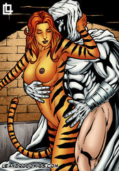 1boy 1boy1girl 1girls avengers black_stripes canon_couple closed_eyes clothed clothed_male_nude_female clothed_sex clothing faceless_male feline fur gloves hand_on_belly hand_on_hip hood leandro_comics marvel mask moon_knight nude nude_female partially_clothed partially_clothed_male red_hair sex standing standing_sex stripes tail tiger tigra vaginal_sex watermark white_clothing white_skin