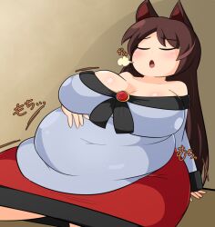 bbw belly_overhang big_belly big_female blush burp burping chubby chubby_female fat fat_female fat_fetish fat_girl fat_woman fatty kagerou_imaizumi large_female obese obese_female overweight overweight_female plump pork_chop thick_thighs touhou tubby weight_gain wolf_ears