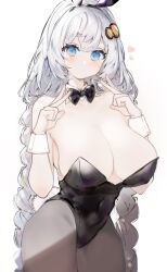 big_breasts blue_eyes bunnysuit kizuna_akari thick_thighs twintails vocaloid white_hair