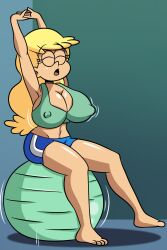 arms_up big_breasts blonde_hair cleavage fanart female leni_loud long_hair nipple_bulge nipples_visible_through_clothing the_loud_house