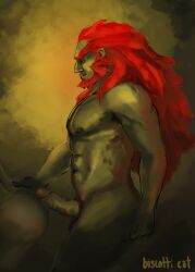 ass balls bara beard boner erection facial_hair ganondorf ganondorf_(hyrule_warriors) gay gerudo green_body green_skin hyrule_warriors imminent_anal imminent_sex kupo_klein male male_only muscles muscular nintendo nude penis red_hair the_legend_of_zelda