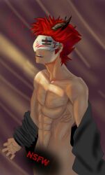 1boy adam_taurus biceps censored_penis faunus masked_male naked_male rooster_teeth rwby smile solo_male undressing