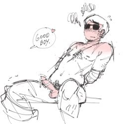 1boy 1boys arm_hair body_hair chest_hair color dave_strider denial glasses hair hairy headgear headwear homestuck jabbycockers male male_focus male_only orgasm_denial partially_colored pubic_hair shades short_hair short_hair_male sketchy solo solo_male sunglasses