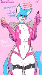 2024 anthro big_breasts blue_(torthegiant) blue_body blue_fur bodysuit breasts camel_toe clothing dialogue domestic_cat english_text fakeryway felid feline felis female fluffy fluffy_tail fur genital_outline hi_res huge_breasts latex latex_bodysuit latex_clothing latex_skinsuit looking_at_viewer lube lube_bottle lube_drip mammal multicolored_body multicolored_bodysuit multicolored_clothing multicolored_fur multicolored_skinsuit nipple_outline offscreen_character open_mouth original pink_background pink_eyes pink_latex pleasure_castle pussy_outline simple_background skinsuit solo standing tail tan_body tan_fur text thick_thighs tight_clothing two_tone_body two_tone_bodysuit two_tone_clothing two_tone_fur two_tone_skinsuit white_latex