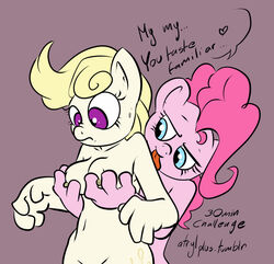 anthro atryl blonde_hair breasts equine female friendship_is_magic hair horse my_little_pony nipples pink_hair pinkie_pie_(mlp) pony straight_hair surprise_(mlp) yuri