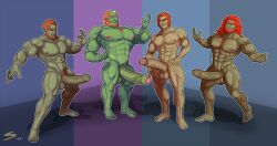 balls bara beard big_balls big_penis boner erection facial_hair ganondorf gerudo green_body green_skin male male_only multiple_boys muscles muscular muscular_male nintendo nude penis red_hair smukt the_legend_of_zelda