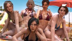 16:9 3d 3d_(artwork) 4k 5girls ada_wong ashley_graham ashley_graham_(ella_freya) back beach beach_umbrella belly belly_button big_breasts bikini bikini_bottom bikini_top black_hair blonde_hair blue_sky breasts brown_hair capcom claire_redfield claire_redfield_(jordan_mcewen) dark_hair jill_valentine jill_valentine_(sasha_zotova) long_hair looking_at_another looking_at_viewer medium_breasts medium_hair mia_winters multiple_girls necklace nsfw_version_available open_eyes open_mouth panties patreon patreon_username resident_evil resident_evil_2 resident_evil_2_remake resident_evil_3 resident_evil_3_remake resident_evil_4 resident_evil_8:_village roosterart scarf shoulders small_breasts subscribestar subscribestar_username sweat sweating sweaty_body taking_picture tan-skinned_female tan_body tan_skin tanline vacation video_game video_game_character video_game_franchise viewfinder wet