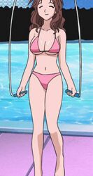 1girls akahori_gedou_hour_rabuge animated bikini bouncing_breasts breasts cleavage closed_eyes hokke_otone hourglass_figure jump_rope lowres otone_hokke pool screencap string_bikini swimsuit