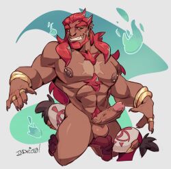 arts_of_indiego balls bara beard boner brown_skin erection facial_hair ganondorf gerudo male male_only muscles muscular nintendo nude penis red_hair rehydrated_ganondorf the_legend_of_zelda yiga_clan