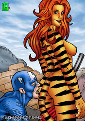 1boy 1girls ass avengers captain_america closed_eyes greer_nelson leandro_comics marvel mask nipples nude open_mouth red_hair sideboob standing steve_rogers straight tagme tail tigra