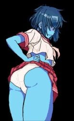 ass blue_body blue_hair blue_skin crossdressing deltarune from_behind kris_(deltarune) nonbinary panties skirt solo solo_focus