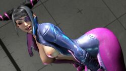 1girls 3d 3d_(artwork) alternate_breast_size big_breasts bodysuit breasts juri_han mod nipples sf_screenshot street_fighter street_fighter_6