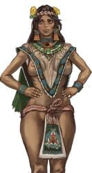 1girls breasts_out casual_nudity dark-skinned_female dark_skin eye_bags female female_only hands_on_hips history human human_only mesoamerican mexican mossa nonsexual_nudity redraw_of_ai solo solo_female standing traditional_clothes white_background