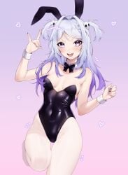 bratty bunny_ears bunny_girl bunnysuit cleavage female female_only gomi-cake gradient_hair latex painted_nails pale_skin pantyhose pastel_goth purple_eyes rurumiyumemi small_breasts thighs twintails twintails white_legwear