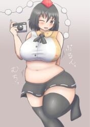bbw belly_overhang big_belly big_female blush bouncing_breasts breasts camera chubby chubby_female fat fat_female fat_fetish fat_girl fatty female large_female overweight overweight_female panties plump pork_chop shameimaru_aya thick_thighs touhou tubby weight_gain white_panties