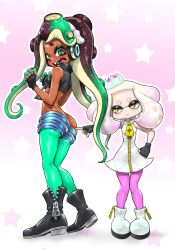 ass fully_clothed inkling inkling_girl koharuno2 marina_(splatoon) octoling octoling_girl pearl_(splatoon) poking_ass splatoon splatoon_(series) splatoon_2 tagme tentacle_hair yuri