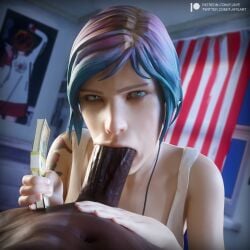 1:1 1boy 1girls 3d angry blowjob blue_eyes chloe_price dark-skinned_male dark_skin fellatio female fjaye full_color hi_res holding_money interracial large_penis life_is_strange money oral prostitution tagme tattoo