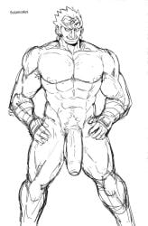 balls bara beard big_penis burankoprn facial_hair flaccid ganondorf ganondorf_(ocarina_of_time) gerudo male male_only monochrome muscles muscular nintendo nude ocarina_of_time penis solo solo_male the_legend_of_zelda