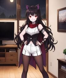 1girls ai_generated black_hair blake_belladonna faunus leukocrisp long_hair rwby vampire vampire_girl