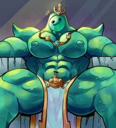 1boy bara bara_tiddies bara_tits barazoku big_muscles epic_games fortnite goo_creature goo_humanoid green_skun huge_muscles humanoid its_coldpizzart male male_only muscular muscular_humanoid muscular_male nipples poseidon_(fortnite) rippley slime slime_boy slime_monster throne