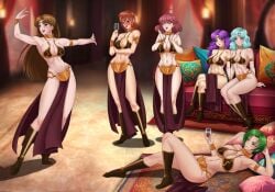 6girls amenoosa athletic_female belly_dancer belly_dancer_outfit cleavage dancer dancer_outfit dancing frau_(tear_ring_saga) harem harem_girl harem_outfit huge_breasts krisheenu_(tear_ring_saga) larentia_(tear_ring_saga) large_breasts loincloth lyria_(tear_ring_saga) mahter_(tear_ring_saga) medium_breasts multiple_girls plum_(tear_ring_saga) slave slave_bikini slave_collar slave_leia_(cosplay) slave_outfit slavegirl star_wars tear_ring_saga verna_(tear_ring_saga) voluptuous