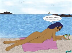 1girls anus ass beach breasts dark-skinned_female dark_skin disney elisa_maza fab fab3716 female female_only french_text gargoyles human human_only nipples nude nude_female pussy seaside self_upload solo translated translated_in_comments