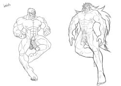 balls bara baralust beard boner erection facial_hair ganondorf gerudo male male_only monochrome muscles muscular nintendo nude penis the_legend_of_zelda