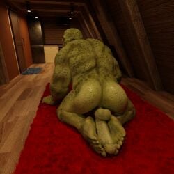 ass autlizard carpet feet feet_on_penis foot_fetish green_body green_skin humanoid inside lying male male_only nude on_ground orc orc_male slightly_chubby solo throh'gar_glutesplitter