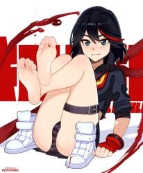 1girls axfa barefoot feet feet_up female female_only foot_fetish foot_focus human kill_la_kill matoi_ryuuko rezodwel senketsu shoes_removed soles solo toes