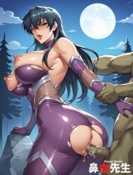 ai_generated arm arm_grab armpits arms_up bare_shoulders blue_hair bodysuit breasts doggy_style female hanajisensei huge_breasts huge_cock human_female igawa_asagi large_breasts light-skinned_female light_skin lilith-soft male mature mature_female ninja orc orc_male precum sex_from_behind skin_tight slender_waist taimanin_(series) taimanin_asagi taimanin_asagi_battle_arena taimanin_suit tongue_out vaginal_penetration 鼻血先生