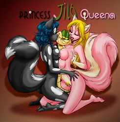 blonde_hair blue_hair breasts bush contessaskunk female hair jilo male multi_breast princess pubic_hair queena royalty skunk snake